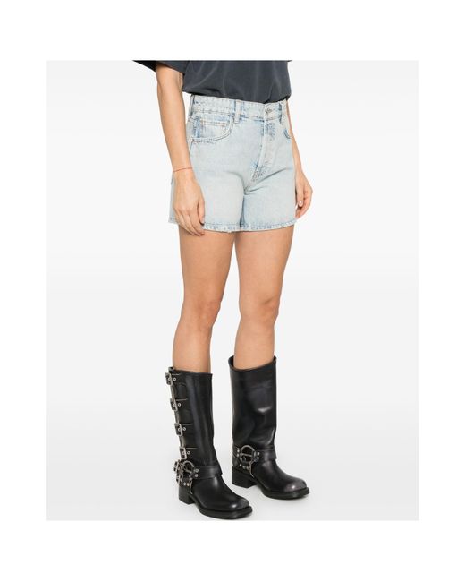 Anine Bing Blue Belt-Loop Denim Shorts