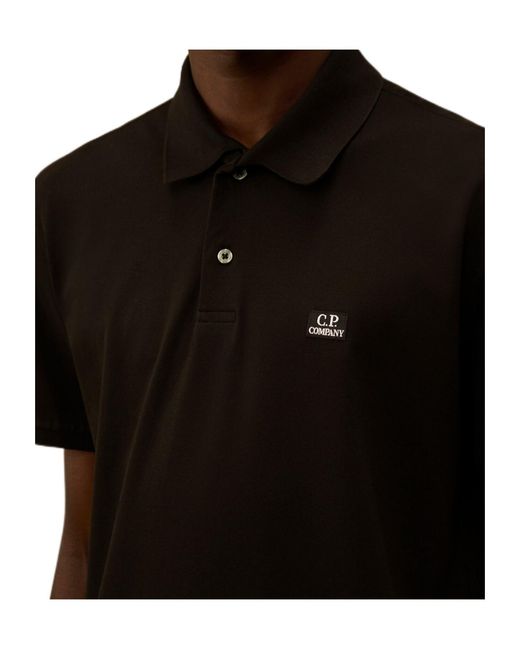 C P Company Black Piquet Short Sleeved Point Collar Polo Shirt for men