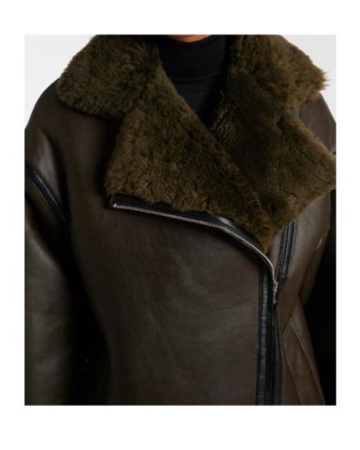 Nour Hammour Brown Jacqueline Shearling-Trimmed Leather Jacket