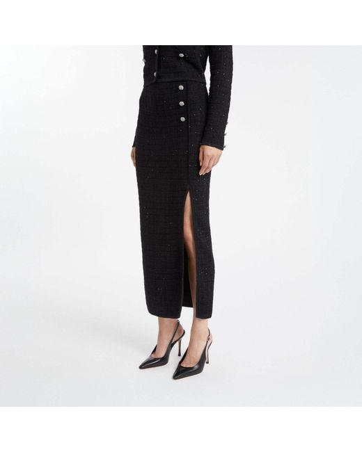 Alessandra Rich Black Button-Slit Long Skirt