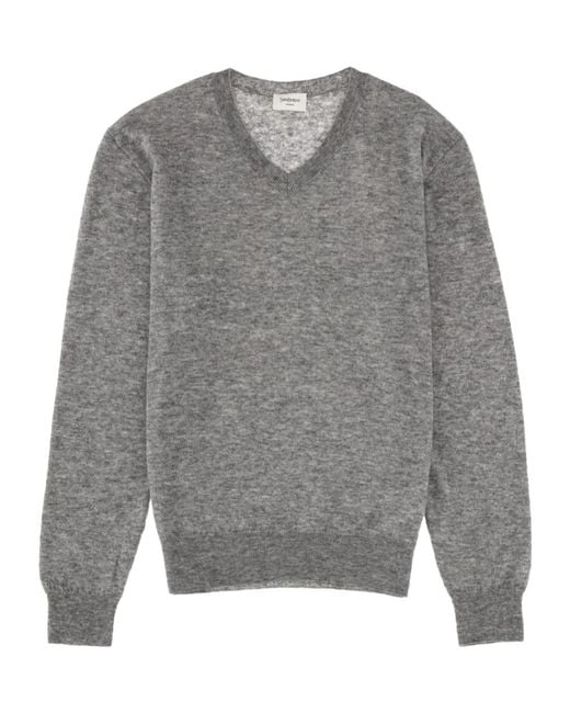 Saint Laurent Gray V-Neck Knitwear