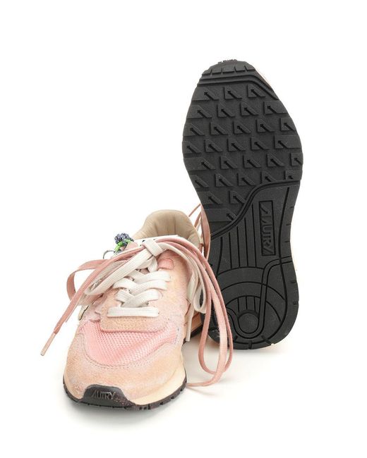 Autry Pink Reelwind Super Vintage Lace-Up Sneakers