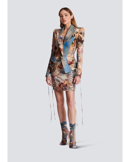 Balmain White Slim-Fit Sky Printed Canvas Jacket
