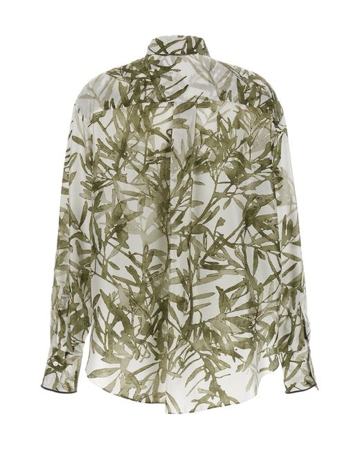 Brunello Cucinelli Gray Patterned Long-Sleeved Shirt