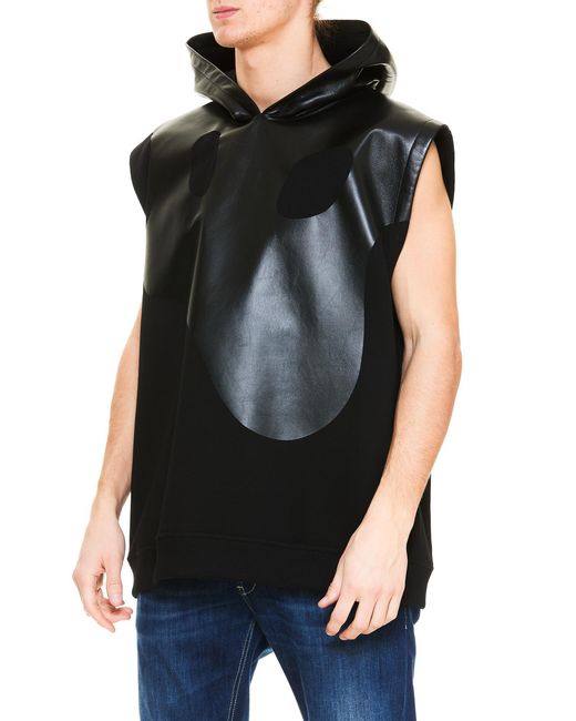 Burberry Black Leather Monster Logo Sleeveless Hoodie for men