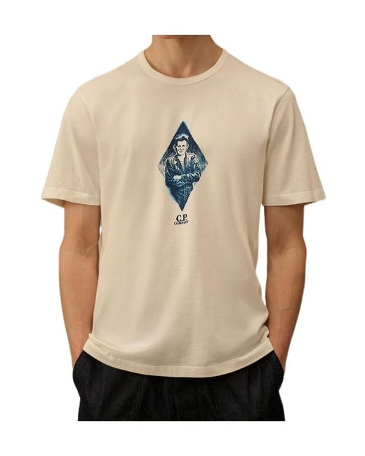 C P Company Natural Logo-Print Short-Sleeved T-Shirt for men