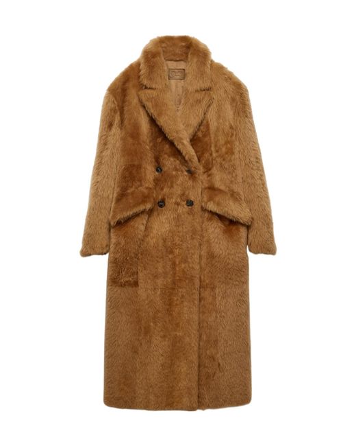 Prada Brown Shearling Double-Breasted Coat