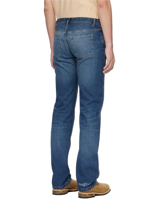 A.P.C. Blue Straight Leg Distressed Jeans for men
