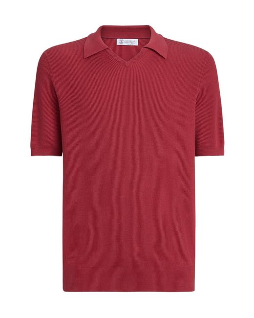 Brunello Cucinelli Red V-Neck Short-Sleeve T-Shirt for men