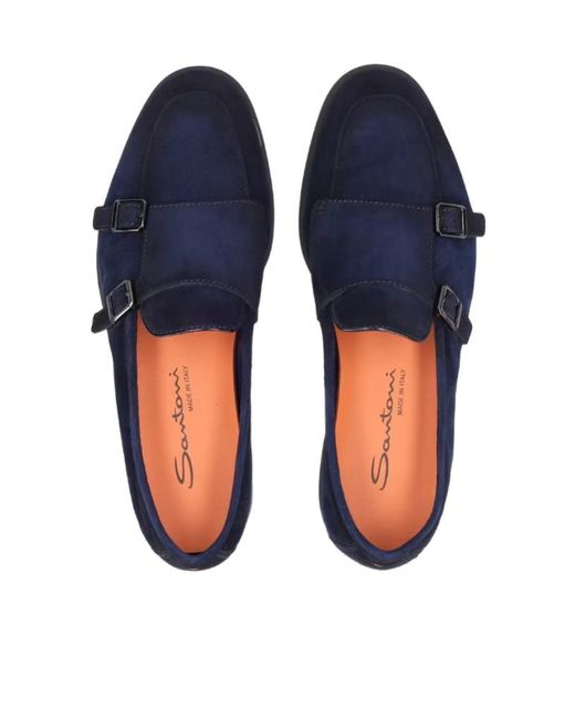 Santoni Blue Double-Buckle Monk Shoes for men