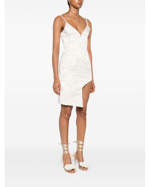 Coperni White Asymmetric Floral-Jacquard Mini Dress