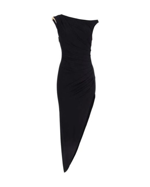 Elisabetta Franchi Black Jewel Strap Asymmetric Dress