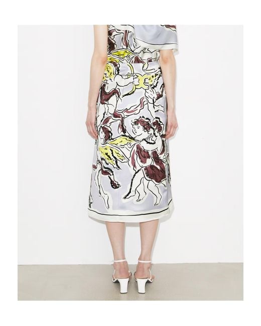 Tory Burch White Printed Satin Skirt