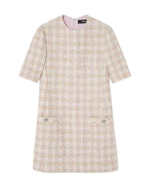 Versace White Short-Sleeved Tweed Mini Dress