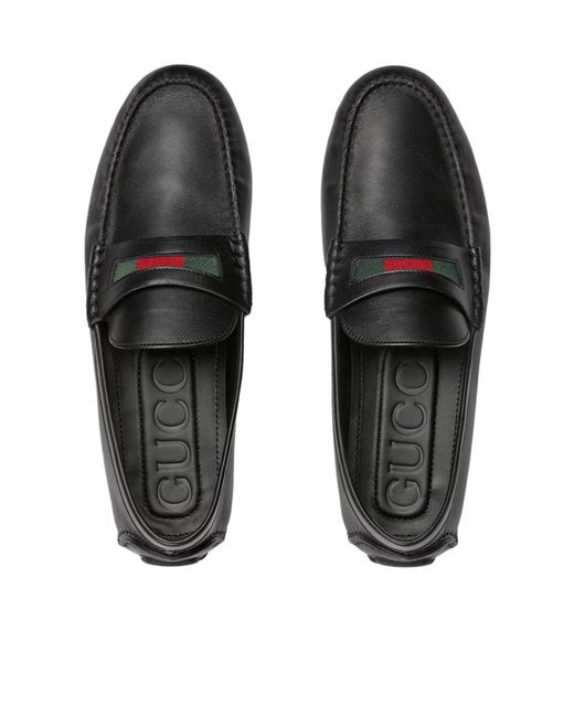Gucci Black Web Detailed Slip-On Drivers for men