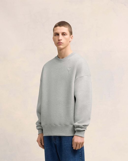 AMI Gray Ami De Coeur Long-Sleeved Crewneck Sweatshirt for men