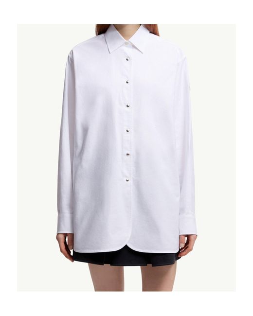 Moncler White Logo Patch Long Sleeved Shirt