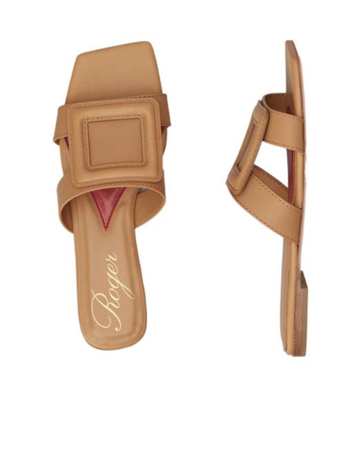 Roger Vivier Brown Stitching Buckle Mules