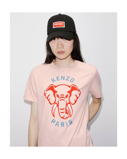 KENZO Pink Loose-Fit Varsity Jungle Elephant T-Shirt