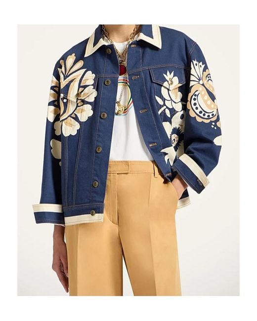 LaDoubleJ Blue Floral-Print Denim Jacket