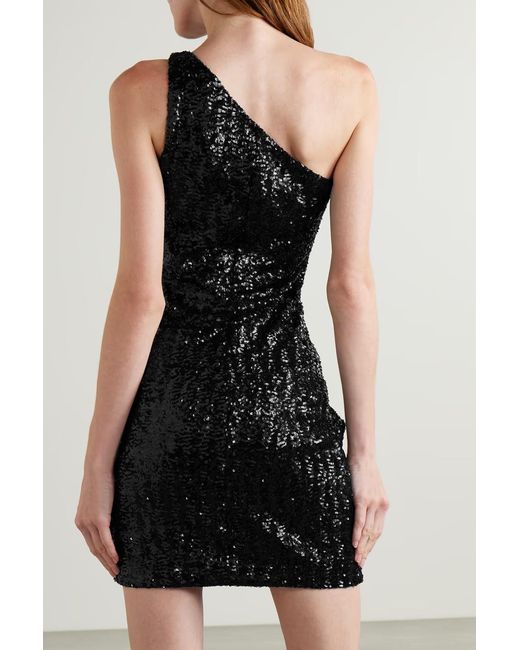 Michael Kors Black One-shoulder Sequined Tulle Mini Dress
