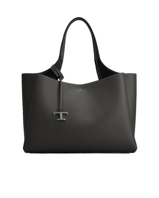 Tod's Black T Timeless Logo Plaque Medium Tote Bag