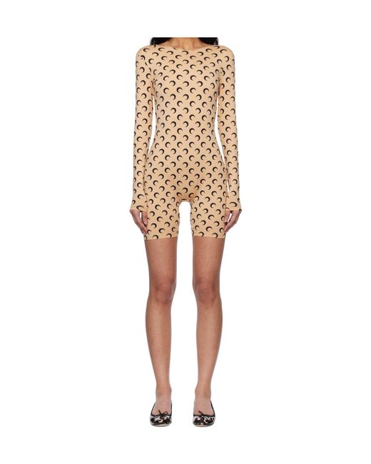 MARINE SERRE Natural Crescent-Moon Printed Playsuit