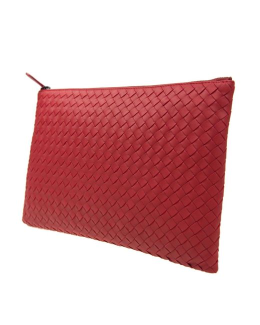 Bottega Veneta Red Woven Zipper Clutch for men
