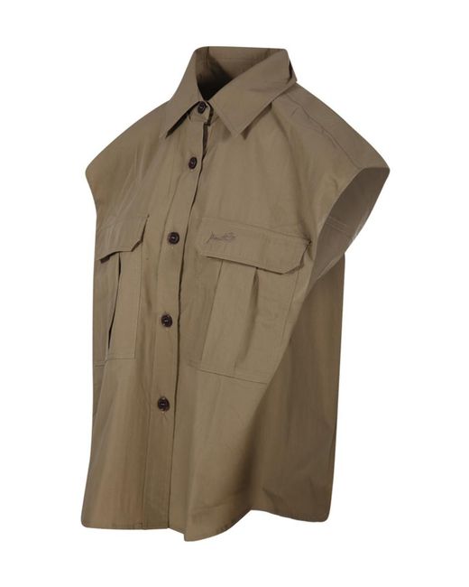 P.A.R.O.S.H. Green Relaxed-Fit Sleeveless Shirt With Front Pockets