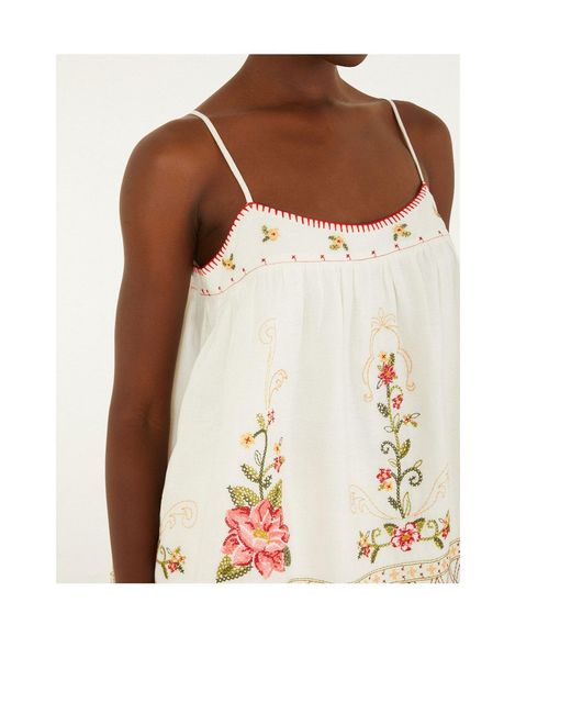 Farm Rio Natural Embroidered Scalloped Hem Top