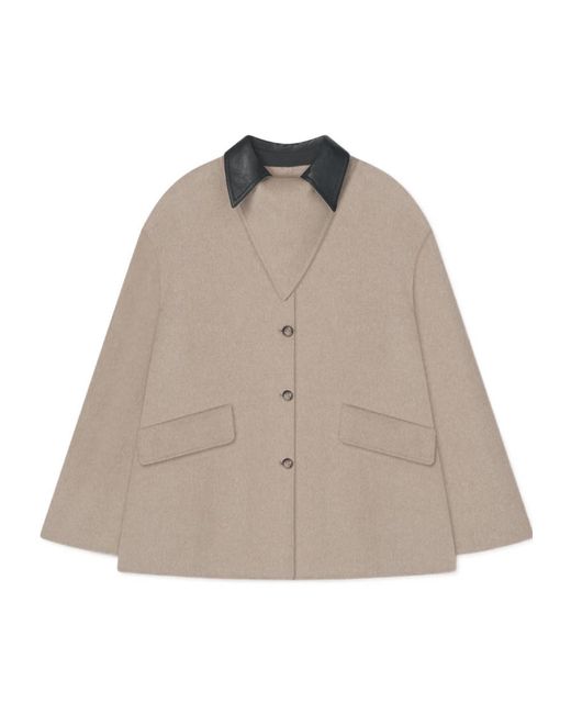 Nanushka Brown Leather-Collar Button-Front Jacket