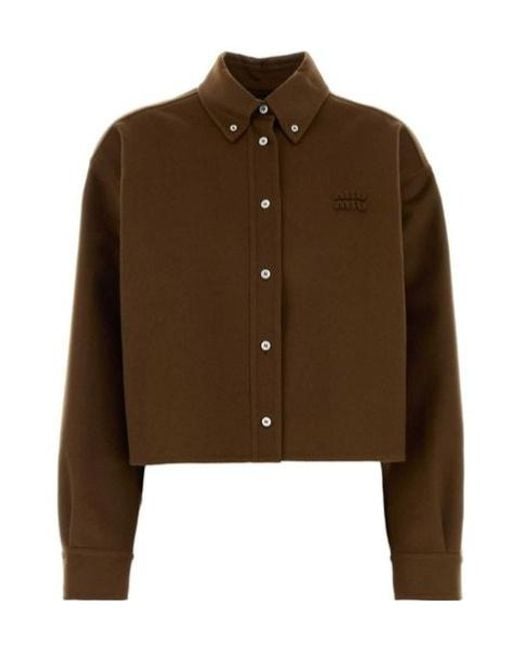 Miu Miu Brown Long-Sleeve Cropped Shirt