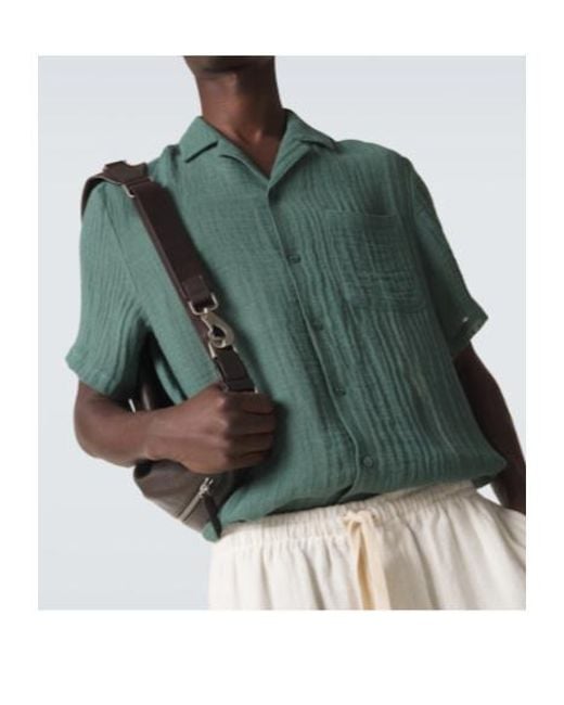 LeKasha Green Botad Linen Bowling Shirt for men