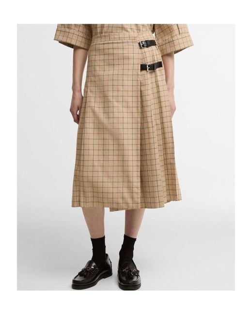 Barbour Natural Hollington Buckle-Fastening Tattersall Midi Skirt