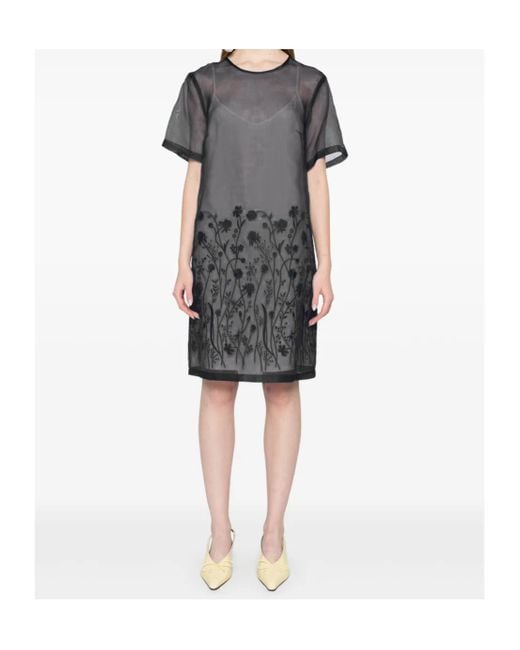 P.A.R.O.S.H. Black Flora-Detail Midi Dress