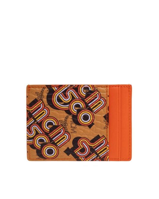 MCM Orange Printed Card Holder