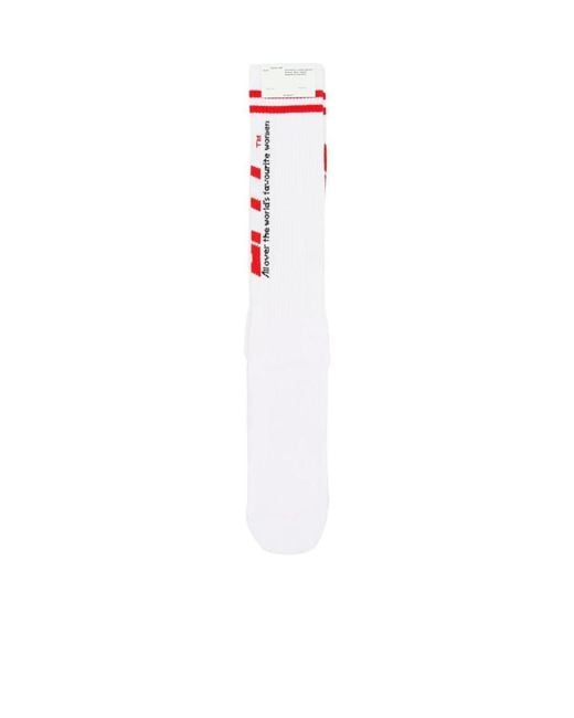 Off-White c/o Virgil Abloh White Logo Print Striped Socks