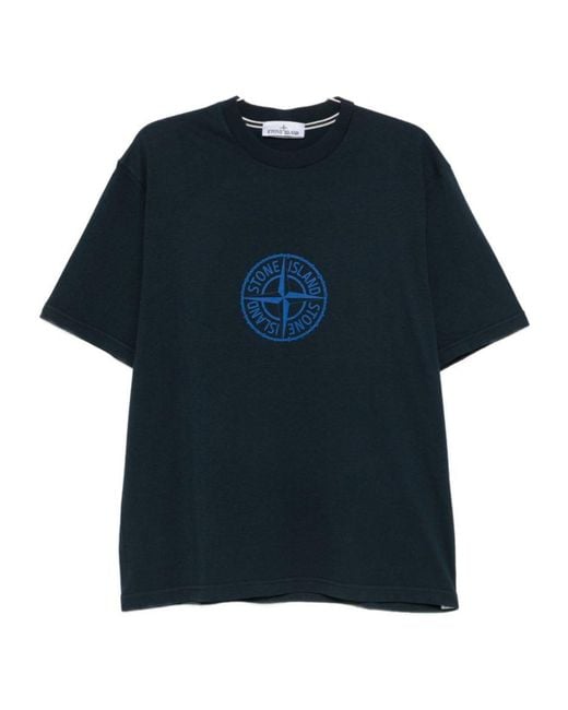 Stone Island Blue Logo Print T-Shirt for men