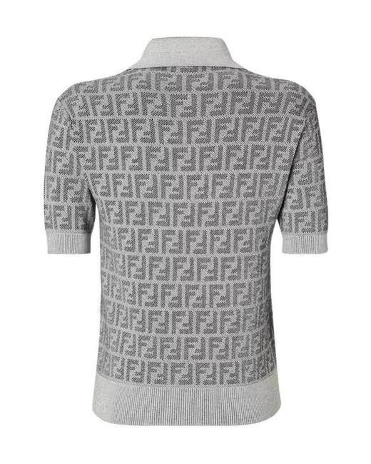 Fendi Gray Ff Jacquard Polo Shirt