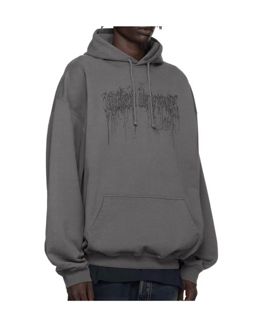 Vetements Gray Graphic-Print Long-Sleeve Hoodie for men