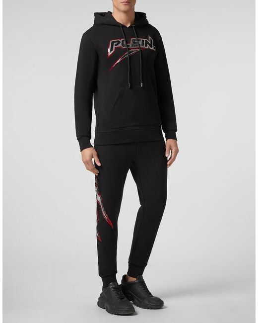 Philipp Plein Black Logo Details Hooded Hoodie for men