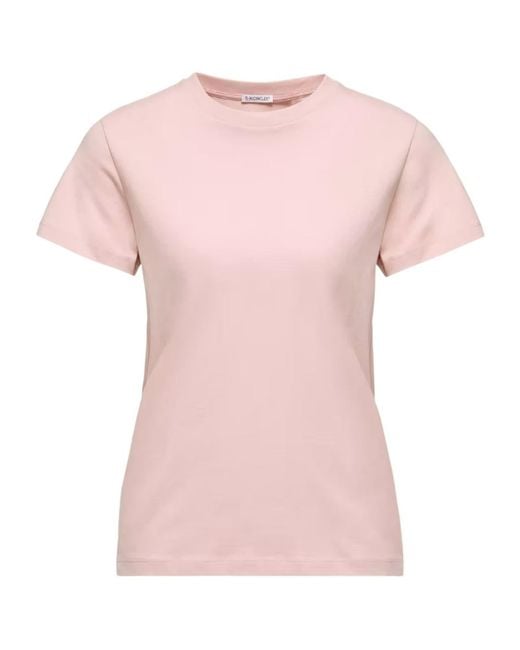 Moncler Pink Logo Patch Crewneck T-Shirt