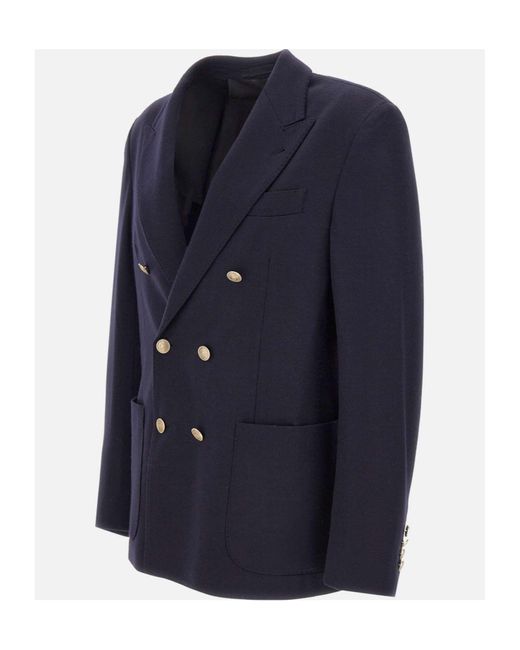 Eleventy Blue Double-Breasted Suit Jacket for men