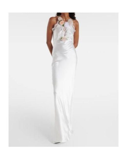 Rodarte White Floral Lace-Trimmed Silk Dress