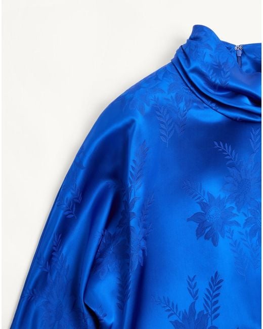 Valentino Blue Floral Jacquard Midi Dress