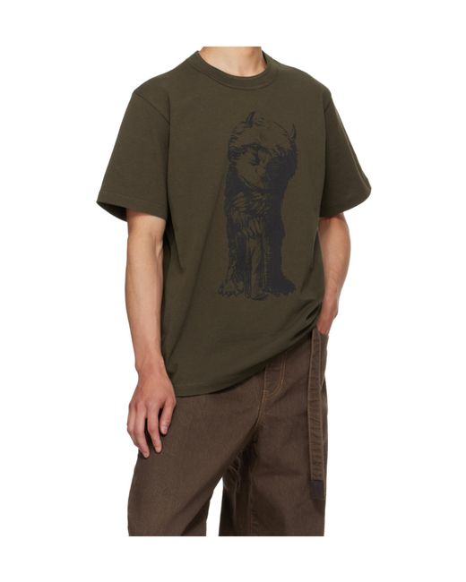 Sacai Green Crew Neck Short Sleeve T-Shirt for men