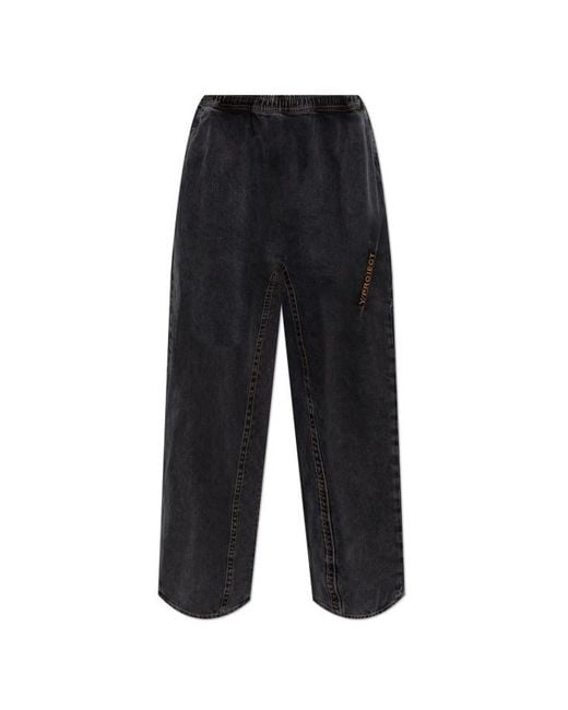 Y. Project Black Logo-Embroidered Drop Crotch Jeans for men