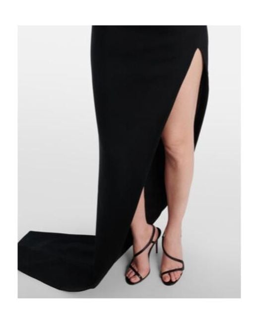 David Koma Black Cutout Asymmetric Wool-Blend Gown