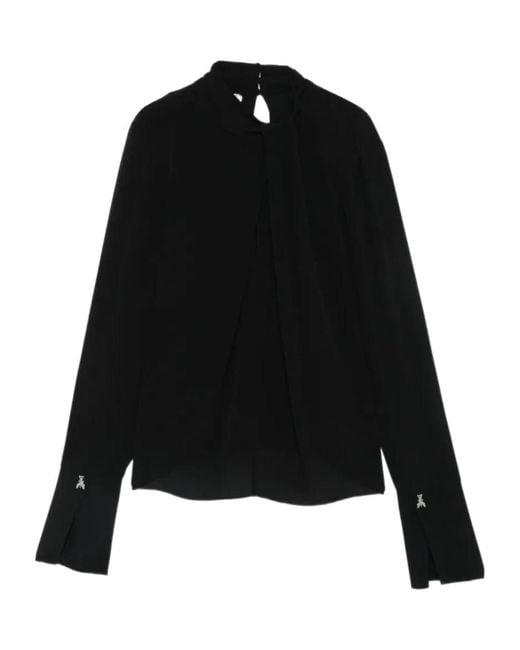 Patrizia Pepe Black Pleated High-Neck Blouse
