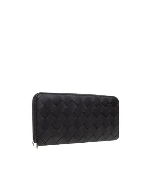 Bottega Veneta Black Intrecciato Zip Around Wallet for men